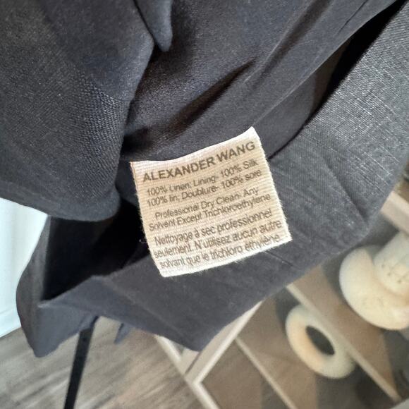 Alexander Wang Linen Blazer Black Glossy Silk Lined Single Breasted Jacket 4 S - Picture 6 of 6